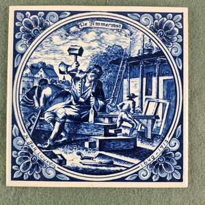 Blue Delft Holland Ceramic Transfer Appliques Timmerman 6" Tile N. Joh. Luyken